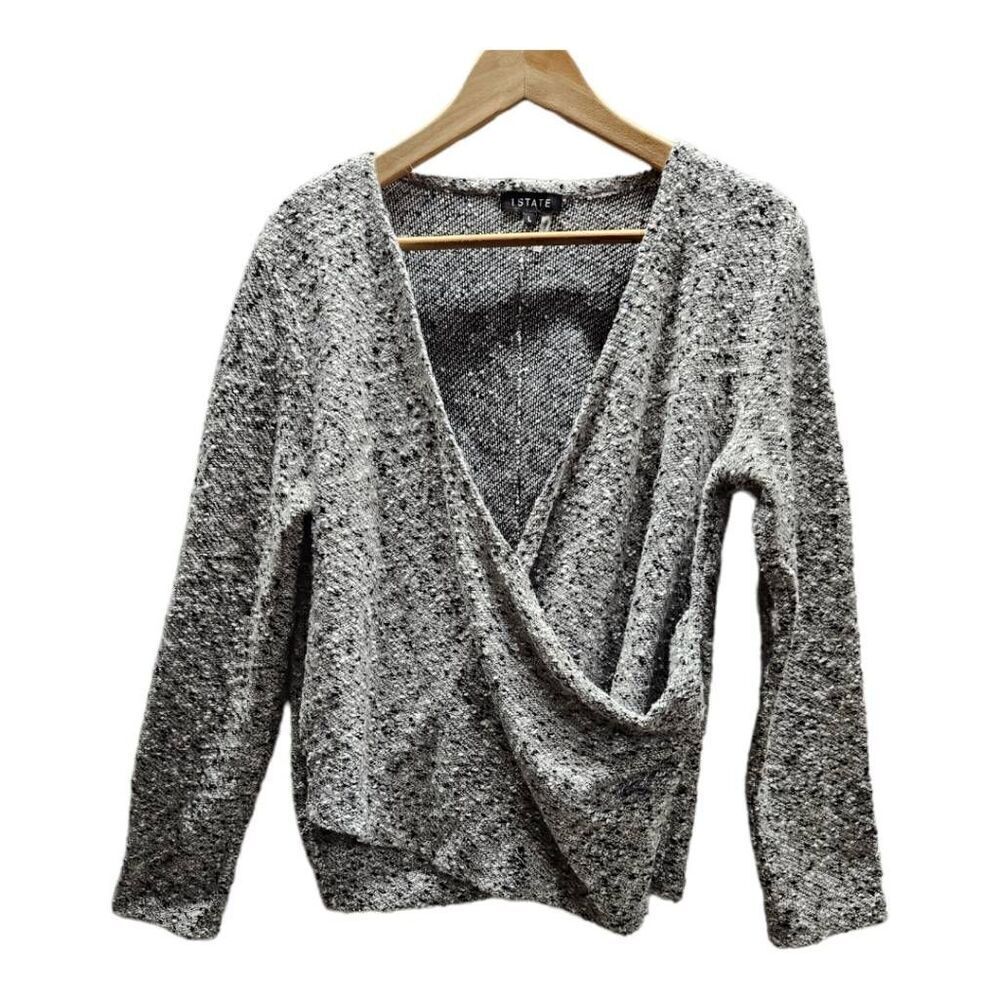 1. STATE Lavender Fields V-Neck Marled Surplice Top Ecru Grey Large